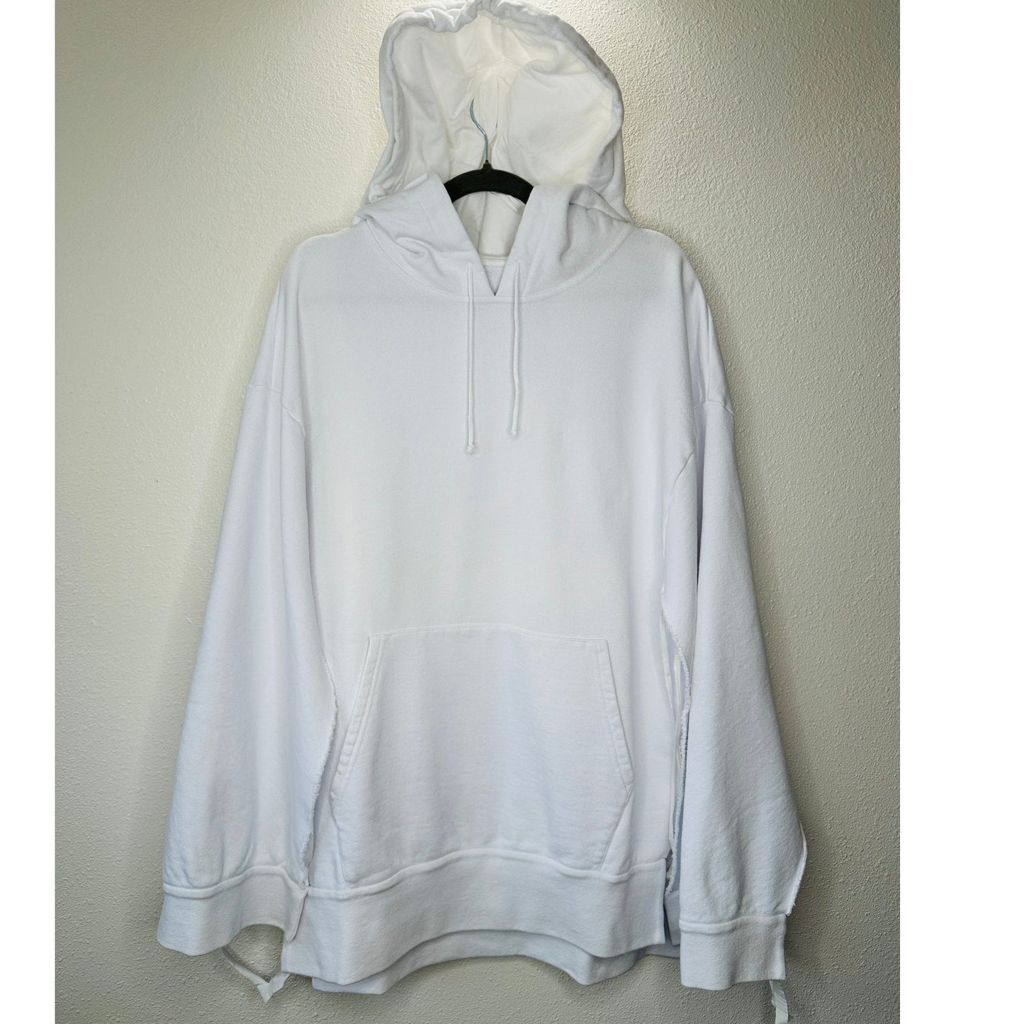 NWT Maison Margiela White Open Sleeve Raw Hem Cotton Hoodie M