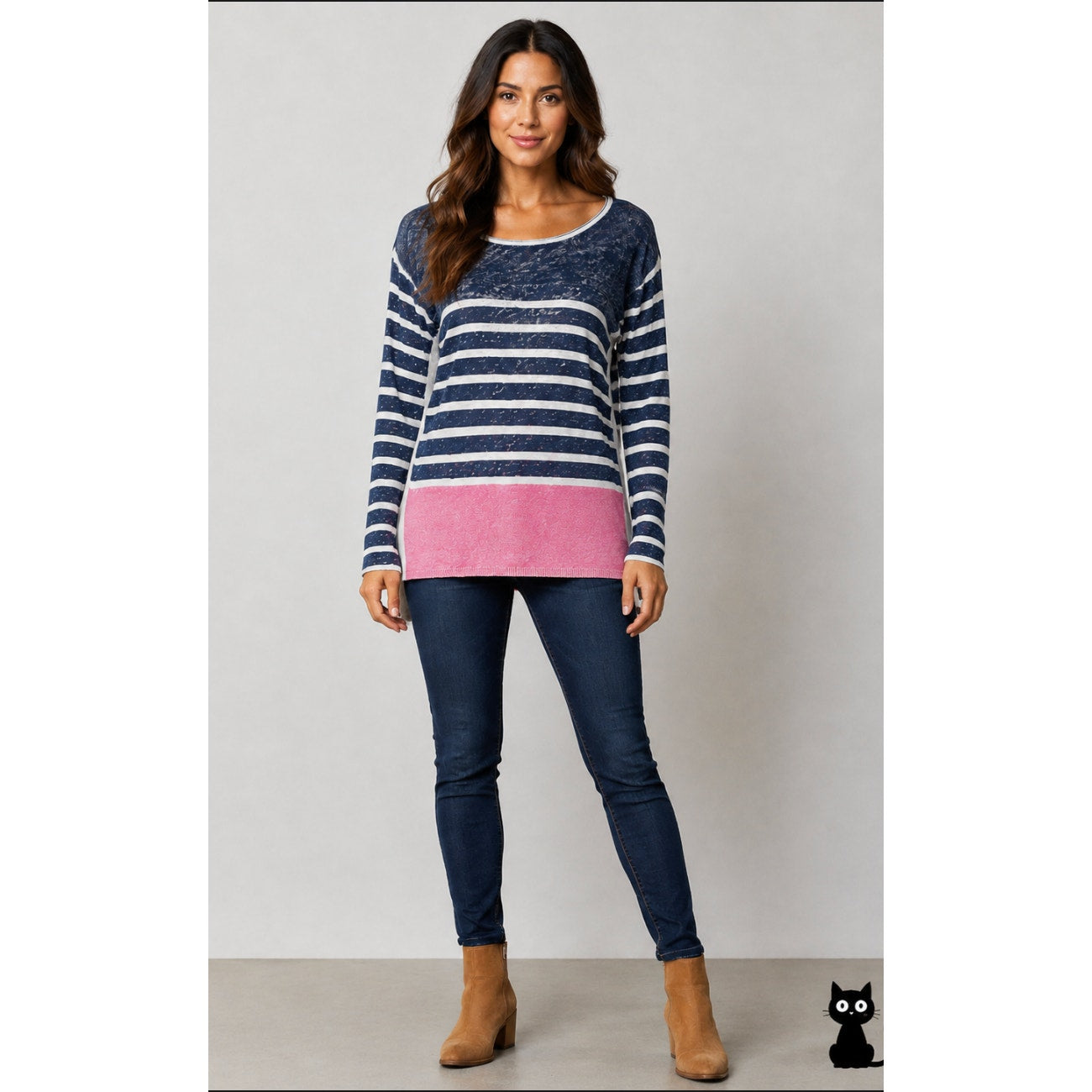 Splendid Blue White Pink Stripe Light Linen Boat-Neck Long Sleeve Sweater XS