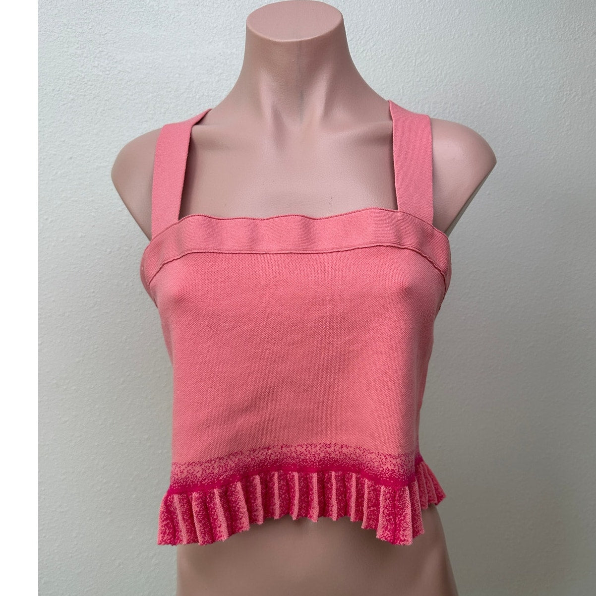 Derek Lam 10 Crosby Pink Ruffle Hem Sweater-Knit Crop Top Women’s L