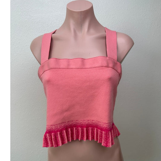 Derek Lam 10 Crosby Pink Ruffle Hem Sweater-Knit Crop Top Women’s L