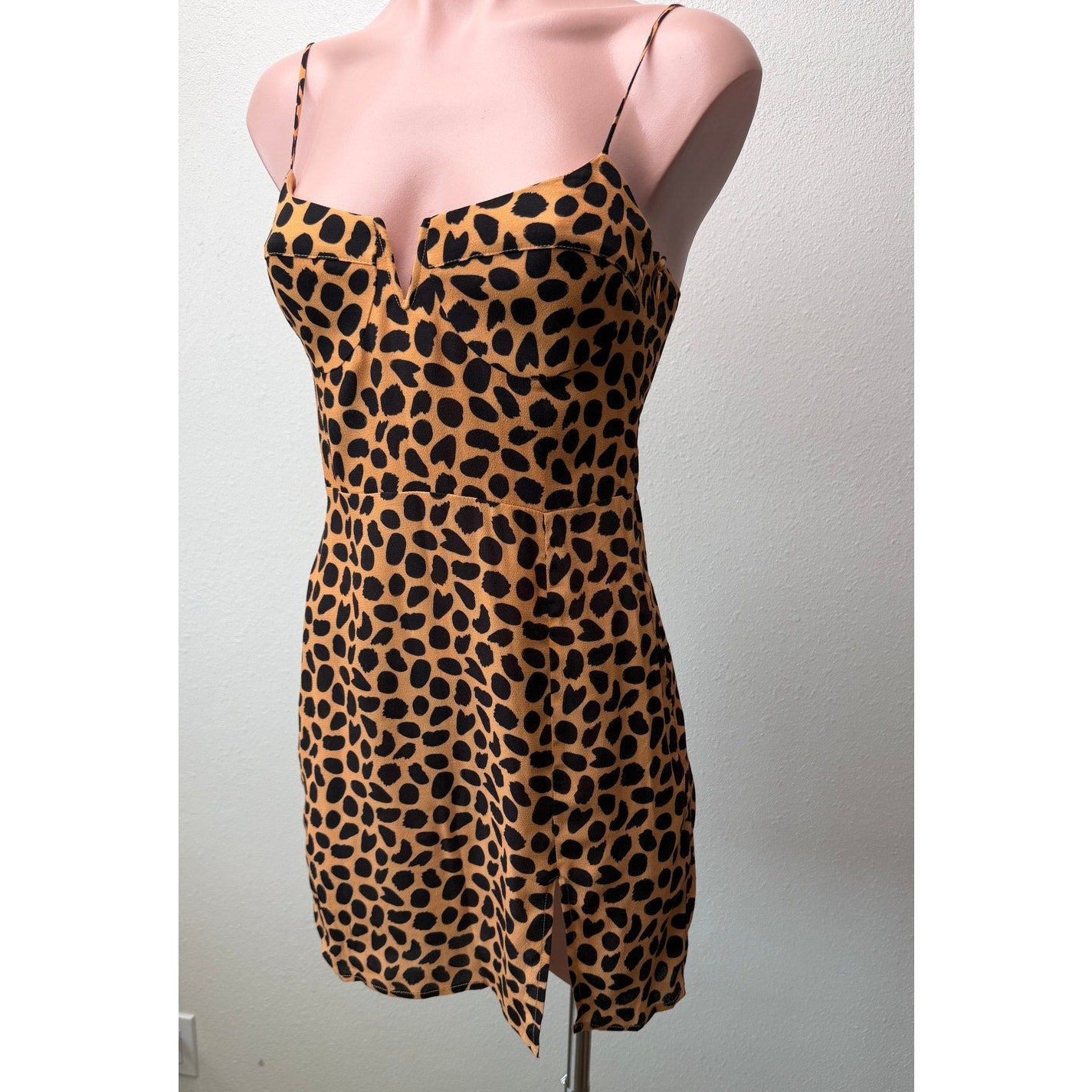 Blue Life Cheetah Print Mini Dress XS Tan Black Front Slit Revolve