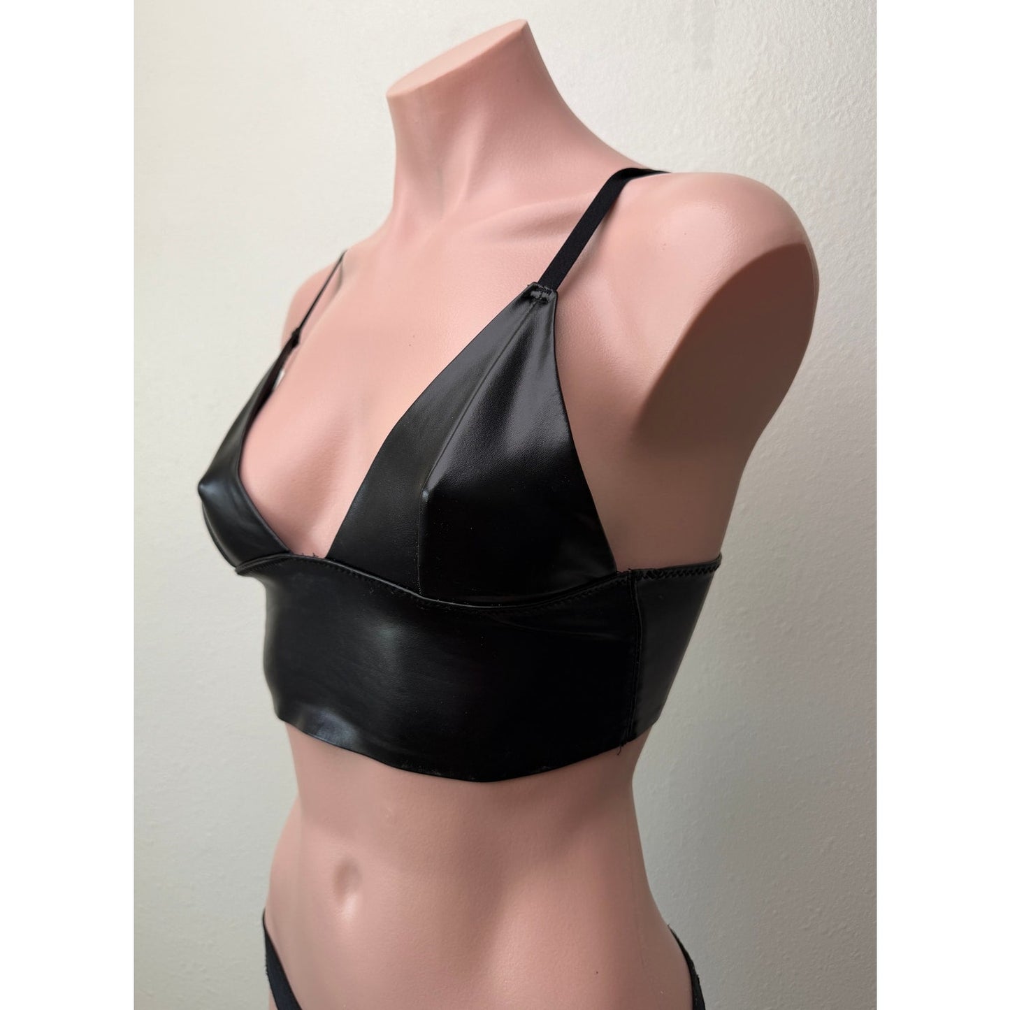 Black Faux Leather Triangle Bralette Women S
