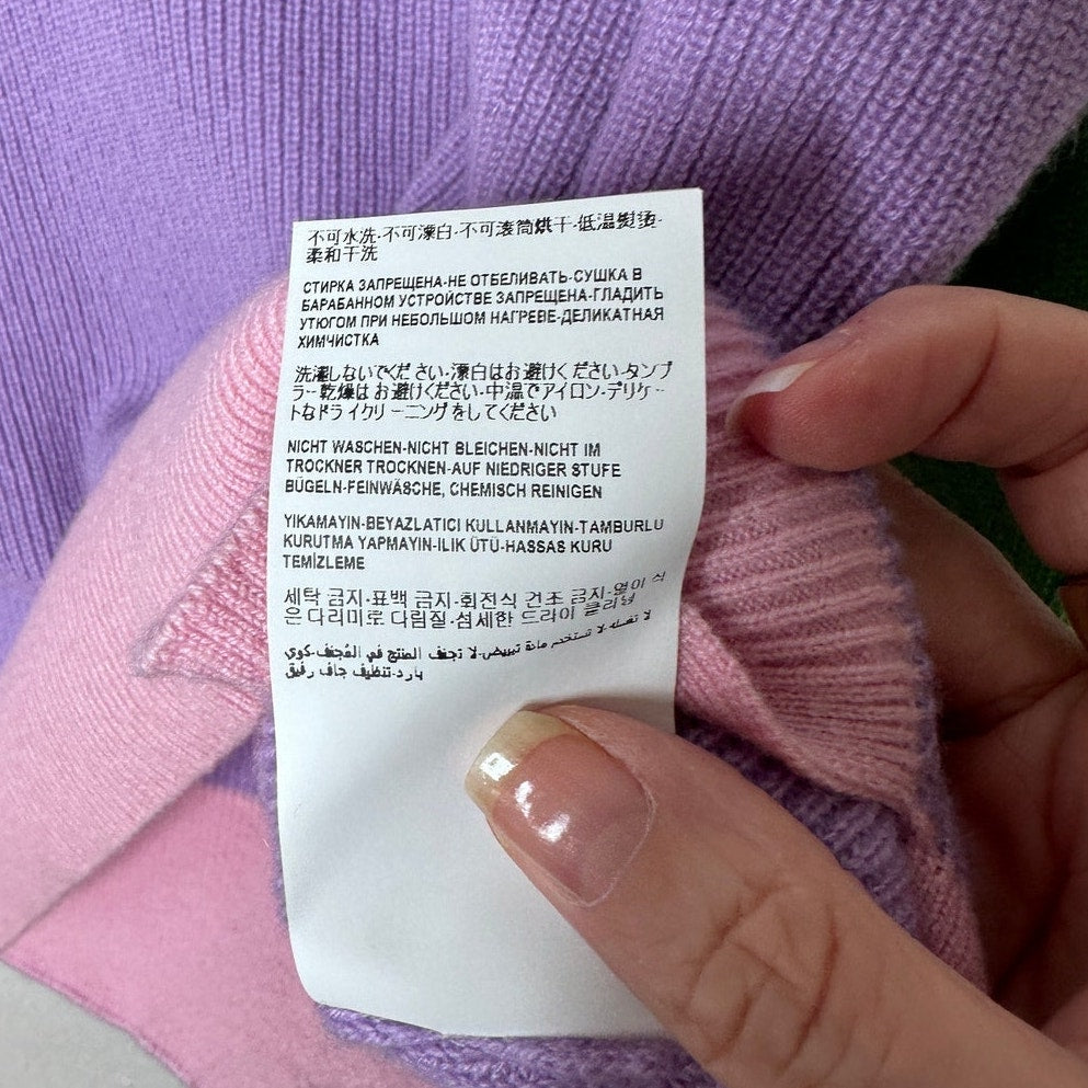 Versace Colorblock Cashmere V-Neck Sweater Purple/Green Women’s S IT38