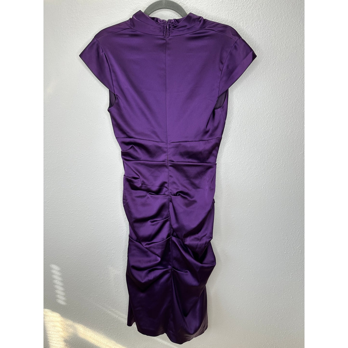 Xscape by Joanna Chen Purple Satin Faux V Neck Cap Sleeve Midi Dress 6