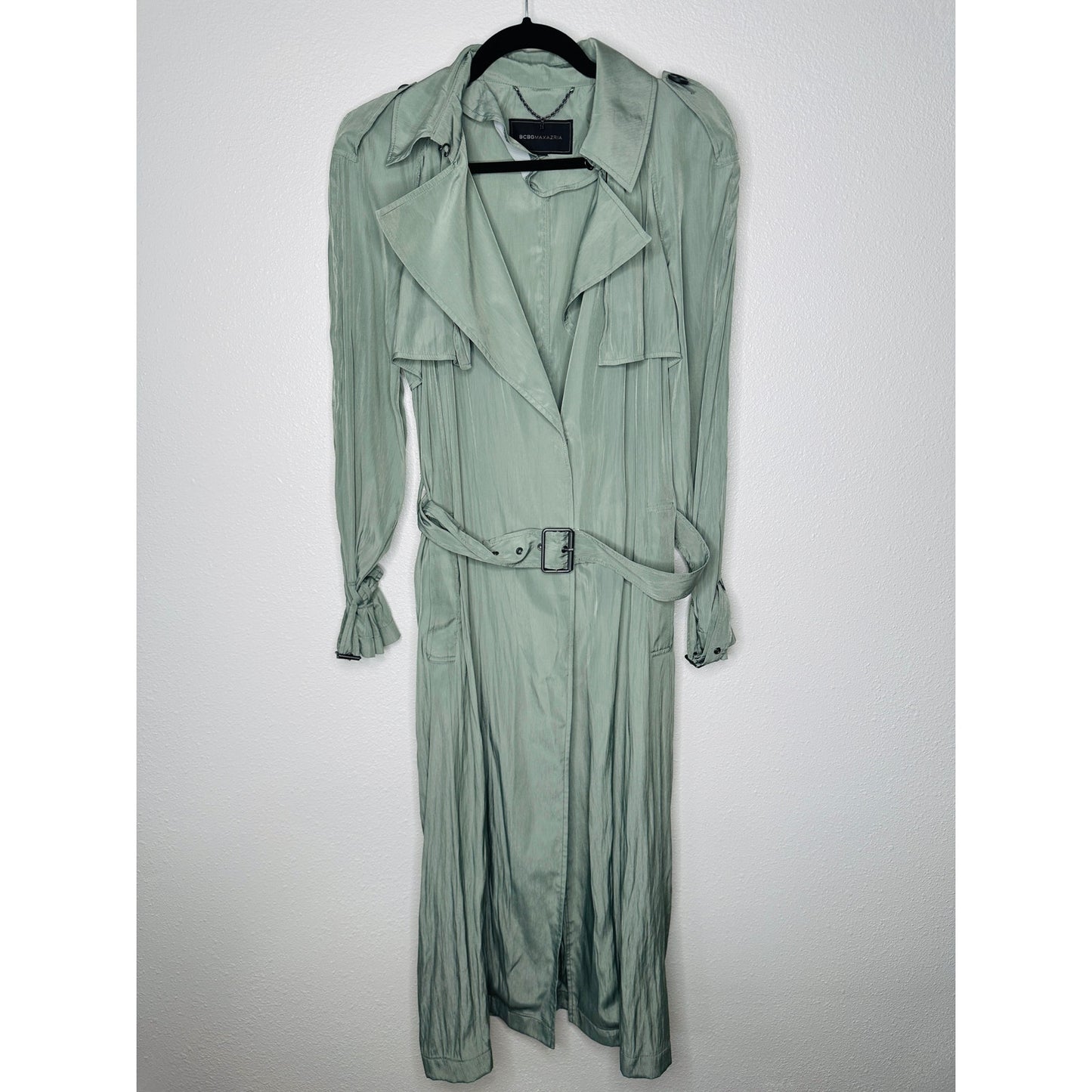 BCBGMaxazria Sage Green Ultra Thin Wide Notch Lapels Wrist Ties & Belt Jacket S