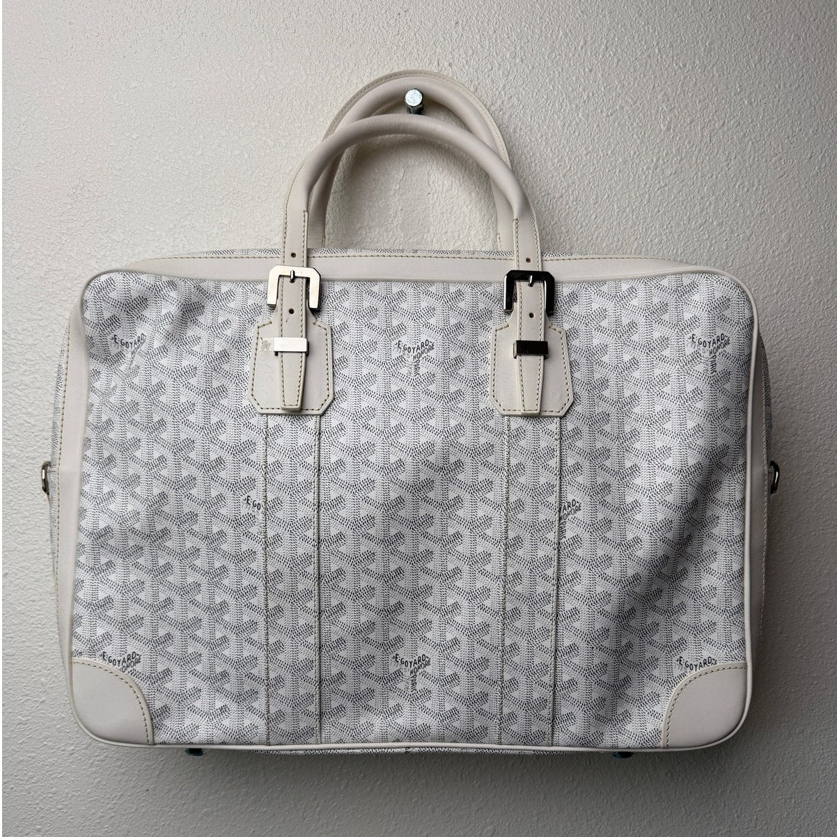 Goyard Ambassade MM White Goyardine Briefcase Laptop Bag AG Personalized