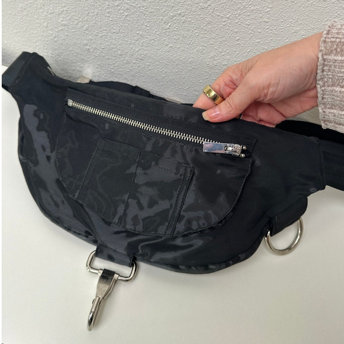 Strike Oil Shiny Canvas Belted Felt Fanny Pack