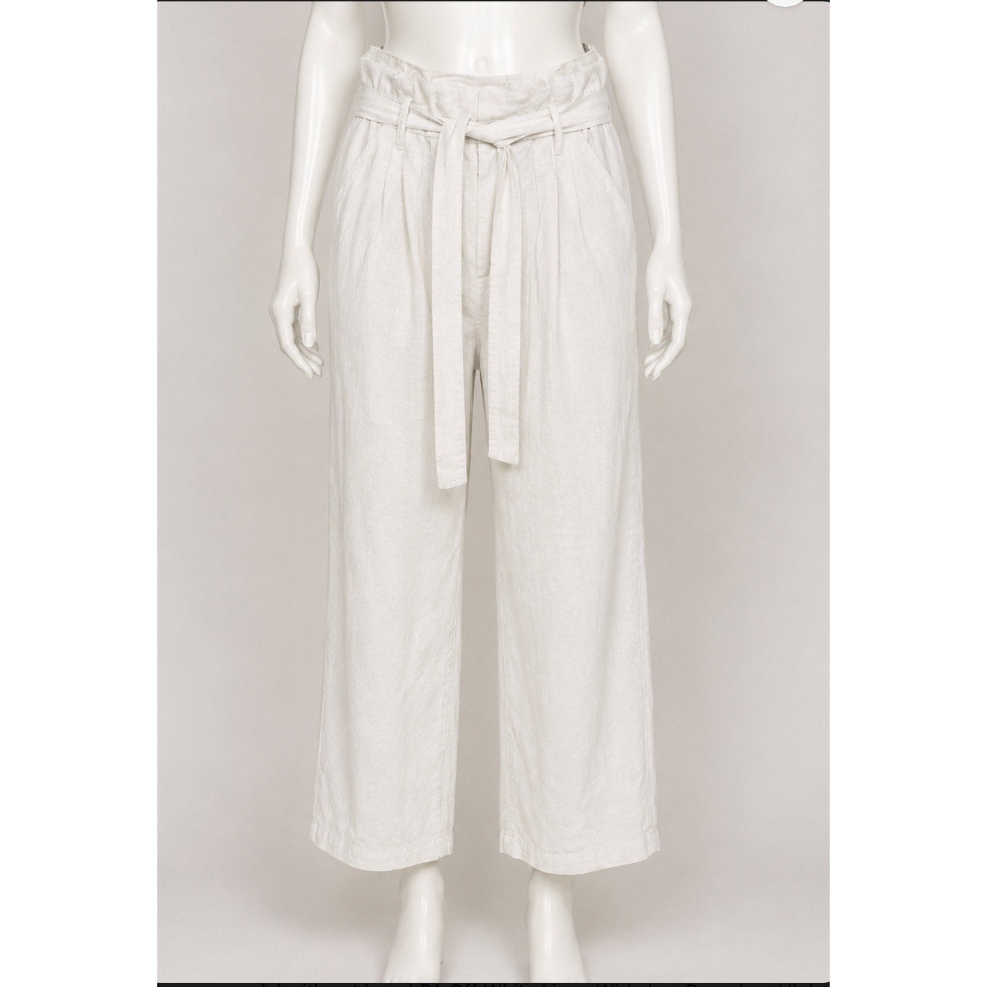 LPA Off White Linen Wide Leg Paperbag High Waist Self Tie Pleated Trousers L