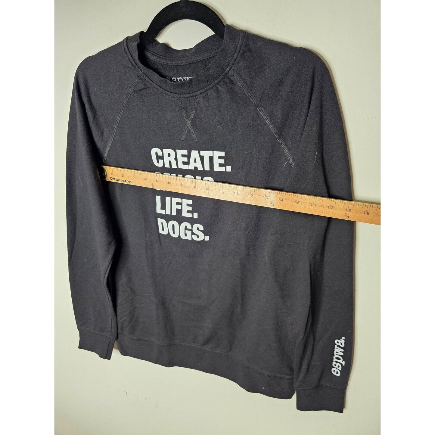 ESPWA Black Long Sleeve Thin Sweater Top Create Music Graphic Tee Shirt Small
