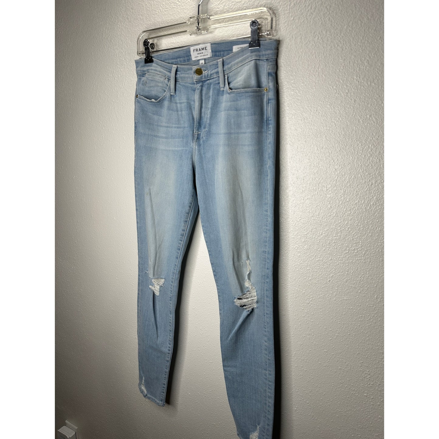 Frame Light Blue Wash Distressed Le High Skinny in Rush Jeans 28