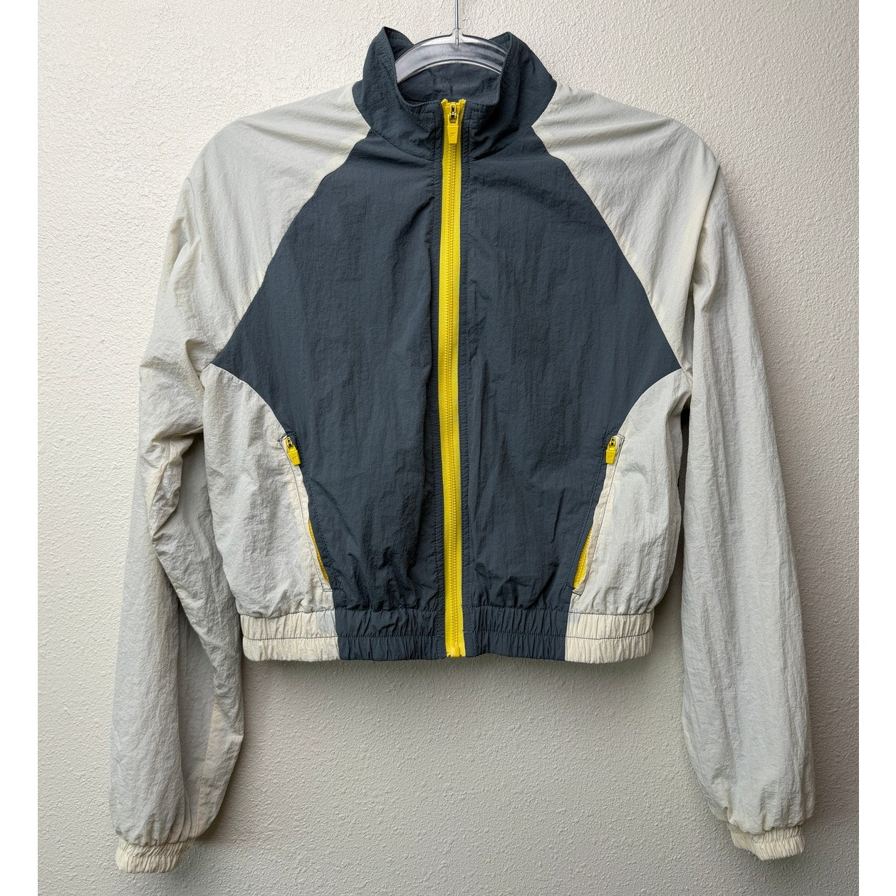 Fabletics Alayia Color Block Windbreaker Jacket Gray White Yellow Size S