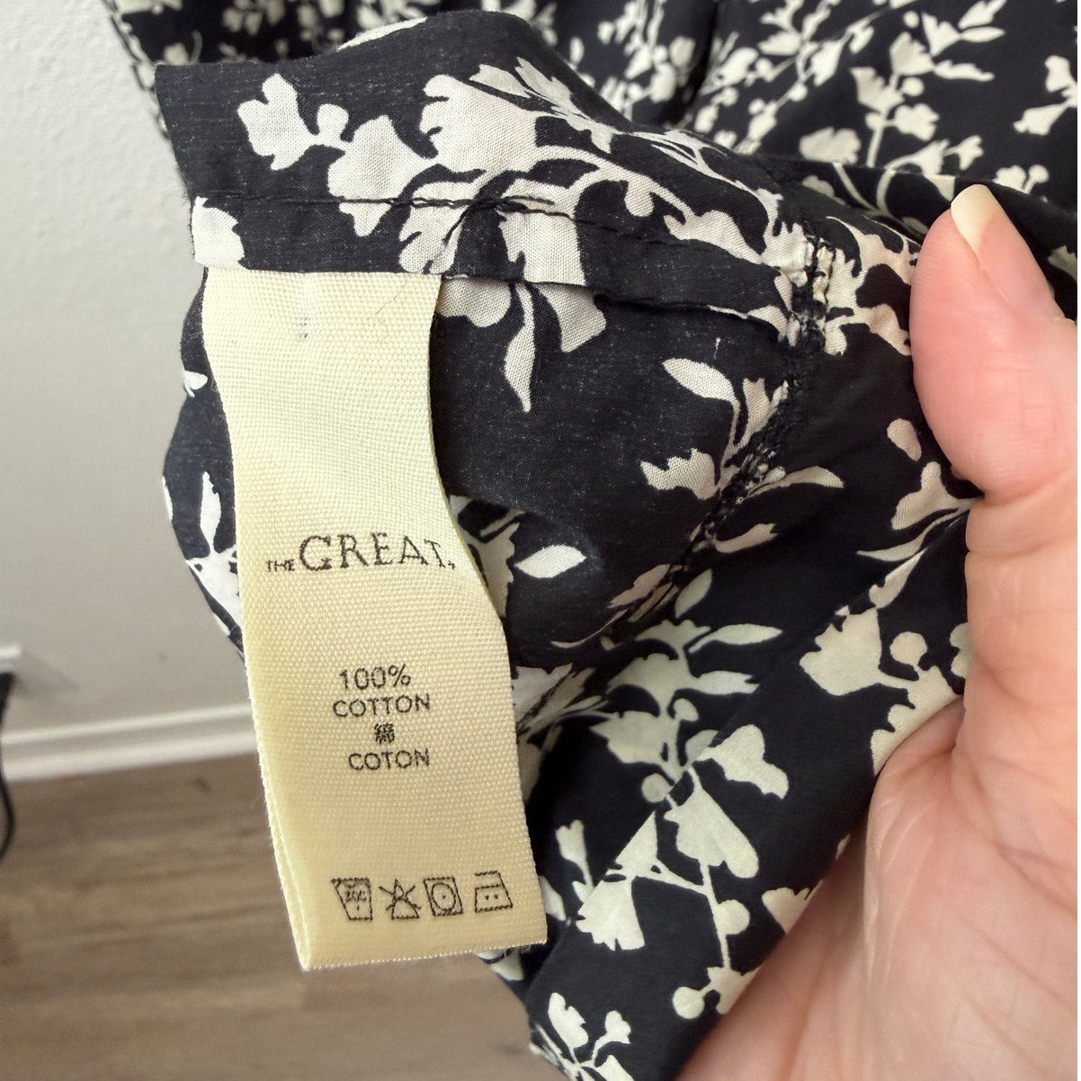The Great Dress Black Ivory Floral Midi Women US 0 Button Front