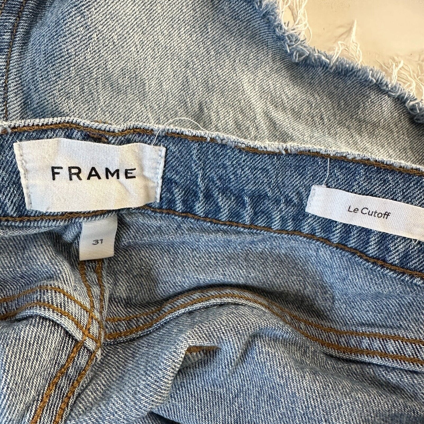 Frame Light Blue Medium Wash Kerouc Le Cutoff Raw Hem Front Zip Jean Shorts 31