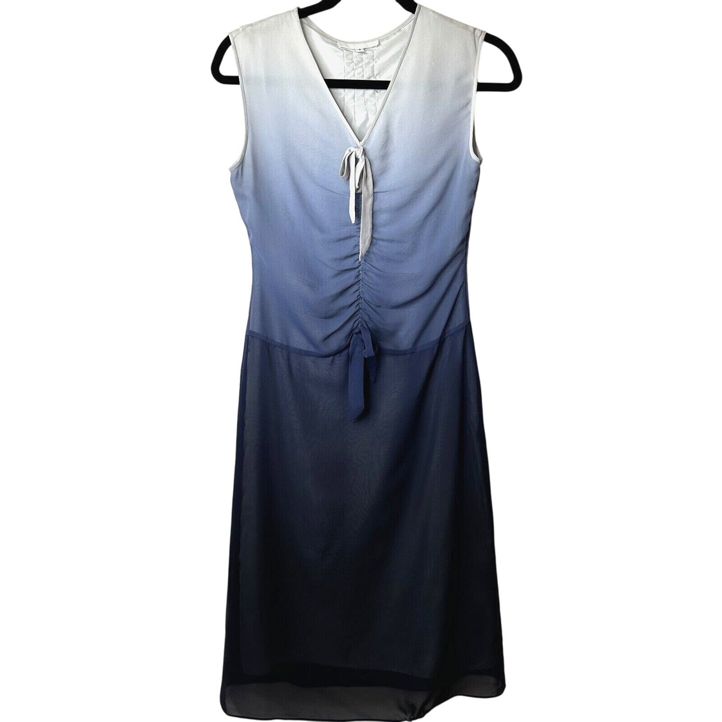 Jill Stuart 100% Silk Gray Navy Ombre Sleeveless Sheer Dress VNeck Side Zip 2