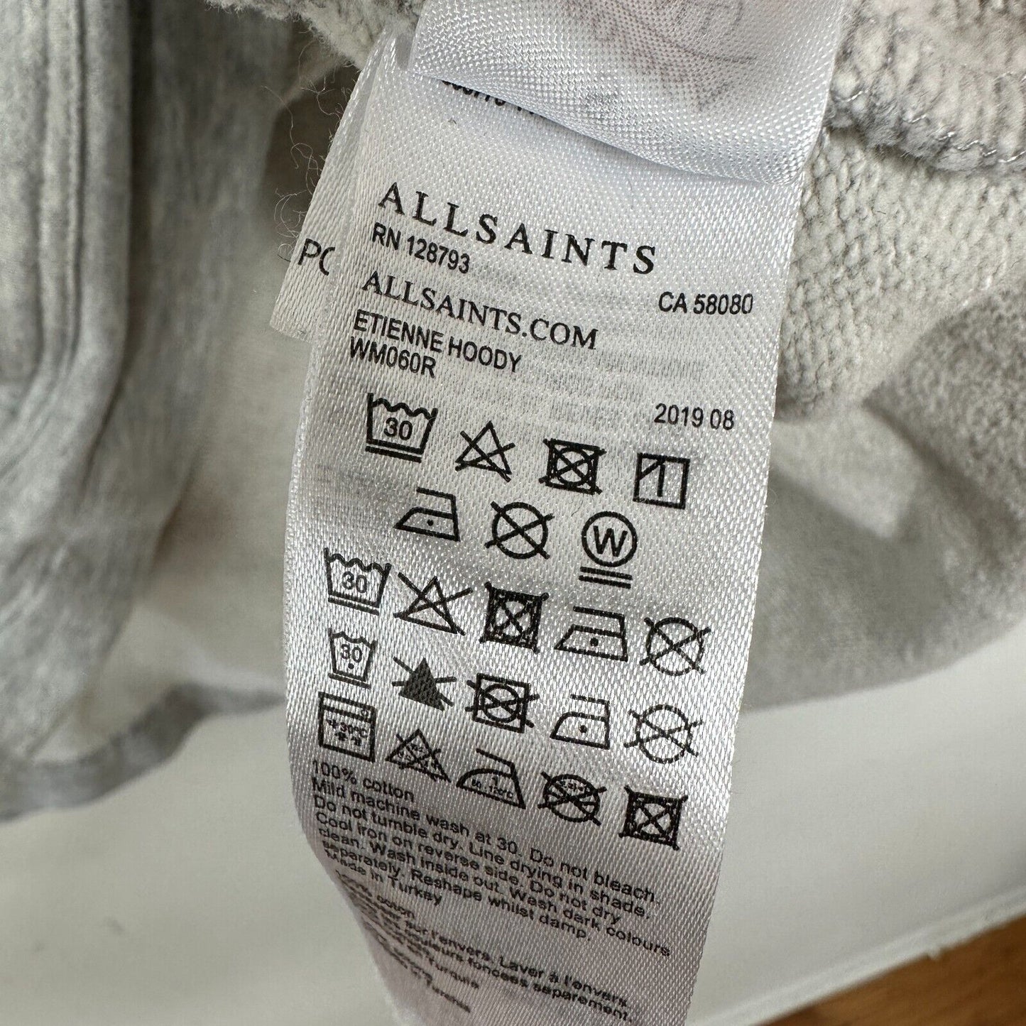 All Saints Etienne Gray Oversize Pullover Hoodie Crew Sweater Kangaroo Pouch SM