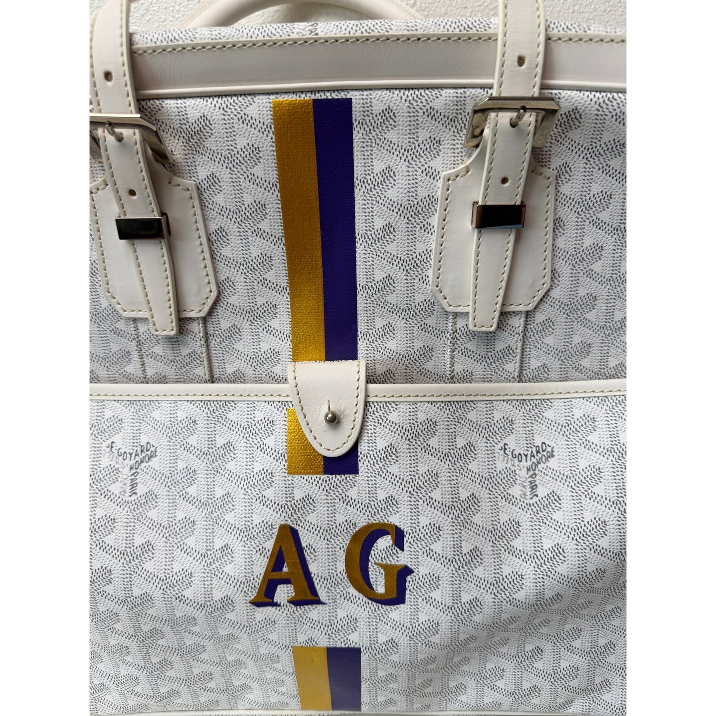 Goyard Ambassade MM White Goyardine Briefcase Laptop Bag AG Personalized