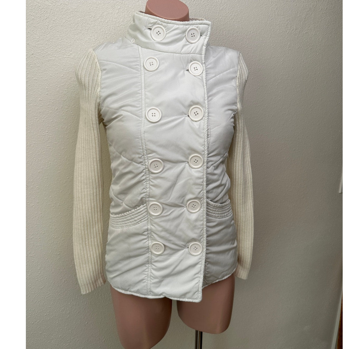 JJAlways Women’s Cream/White Mixed Media Double-Breasted Jacket US S