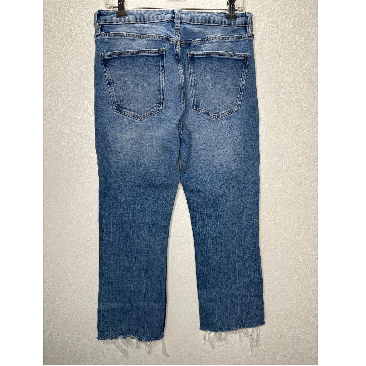 Zara Medium Light Wash Whiskered Raw Hem Mini Flare Leg Midrise Crop Jean 10