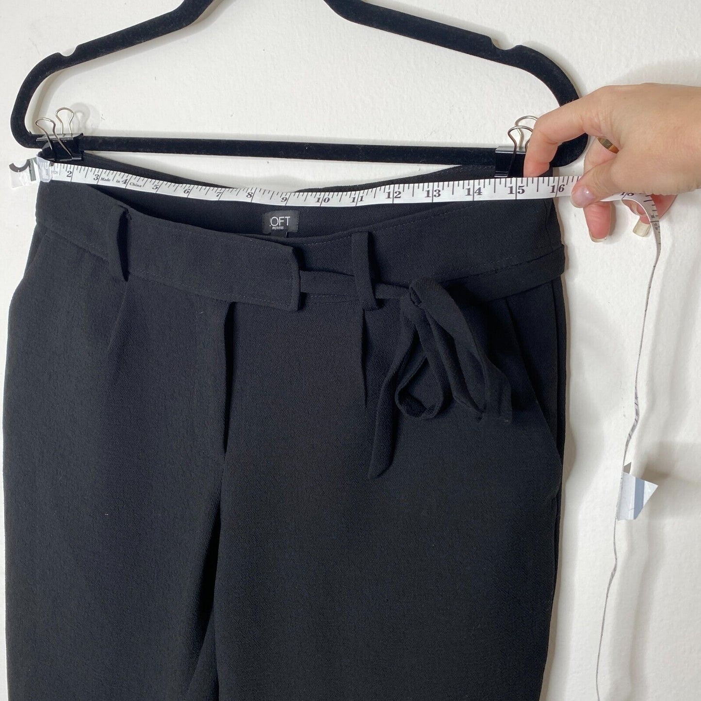 Loft Jet Black Capri Trouser Pants Hook Eye Closure Cute Tie Front 6 Petite
