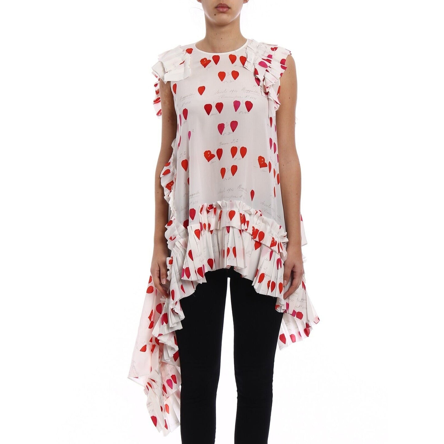 Alexander McQueen Cream Red Sleeveless Asymmetric Pleated Ruffle Blouse 44 / 12