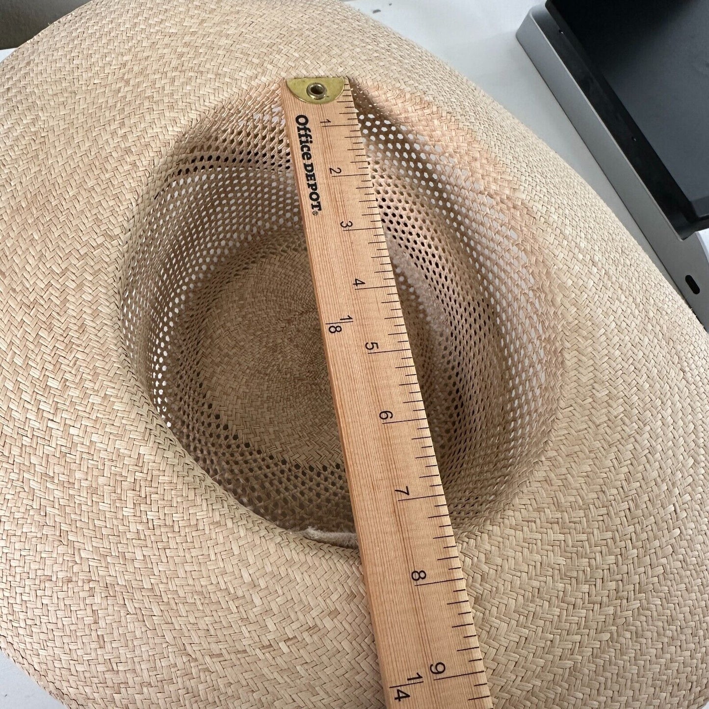 Temple Tan & Brown Basket Weave Rattan Wide Brim Hat Embellished Dark Brown Band