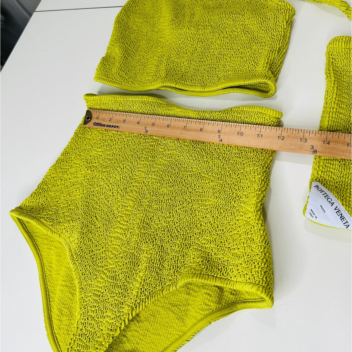 Bottega Veneta Chartreuse Seersucker Halterneck Bikini Set W/ Bag 42 / 6