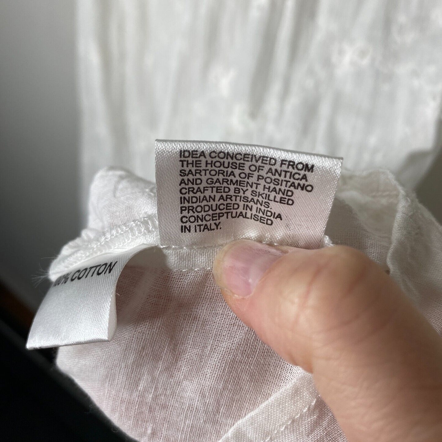 Antica Sartoria Gauze and Crochet Beaded Half Button White Dress 3/4 Sleeves S