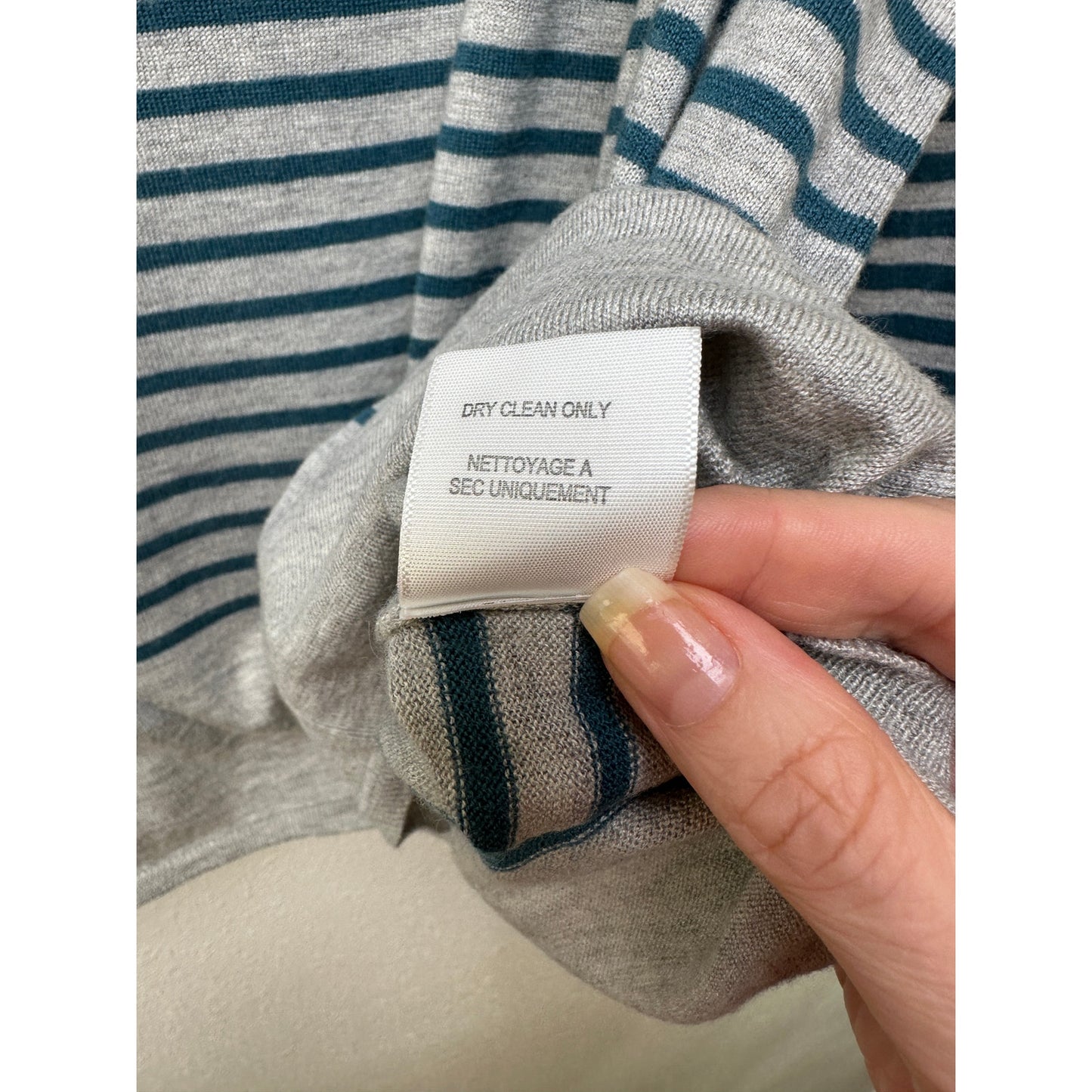Joie Gray&Teal Striped Lightweight Sweater Top 3/4 Sleeve Boxy L