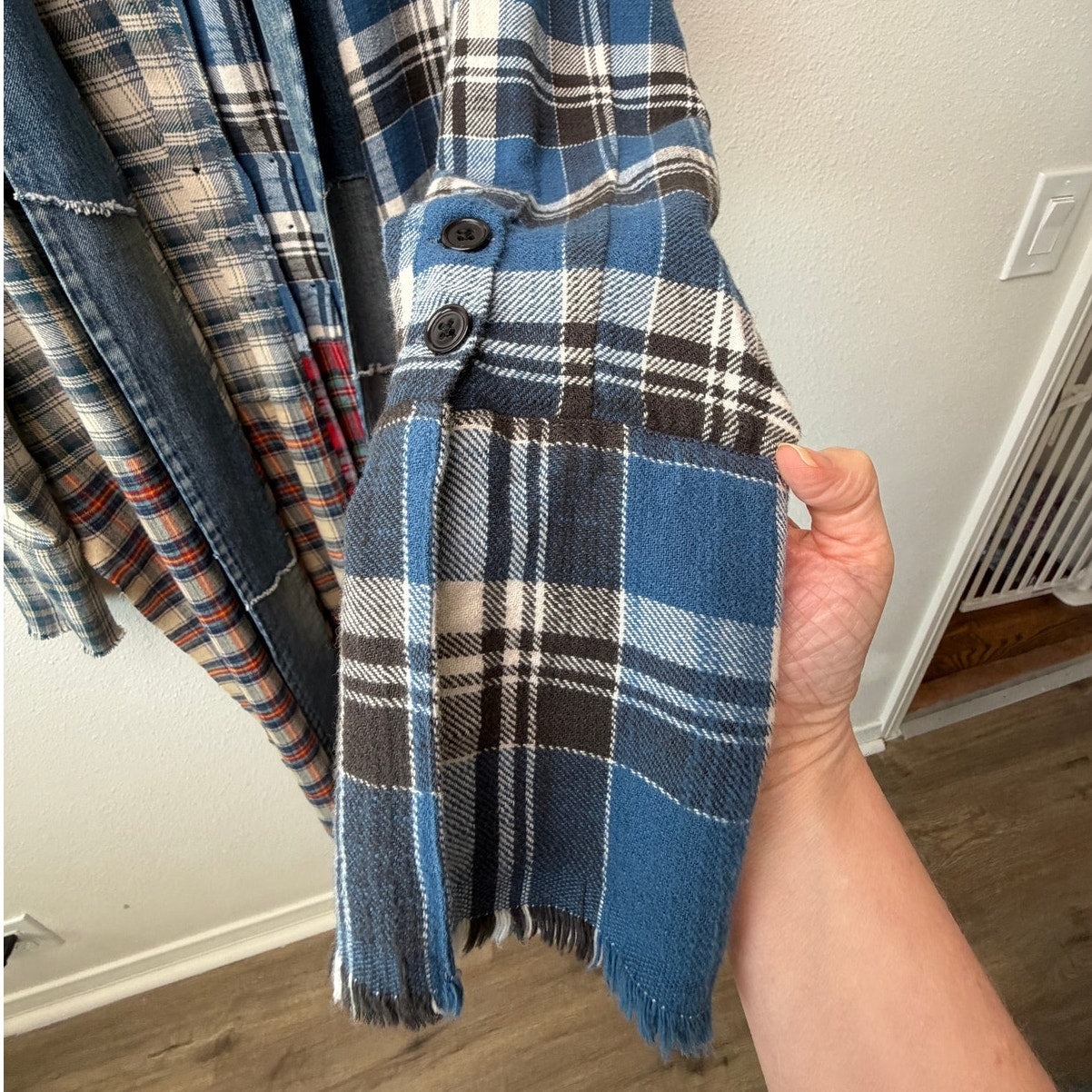 NWOT Greg Lauren Denim Studio Patchwork Plaid Kimono Coat Size S