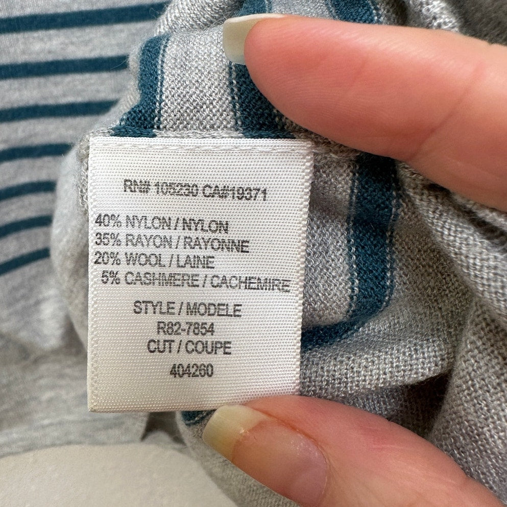 Joie Gray&Teal Striped Lightweight Sweater Top 3/4 Sleeve Boxy L