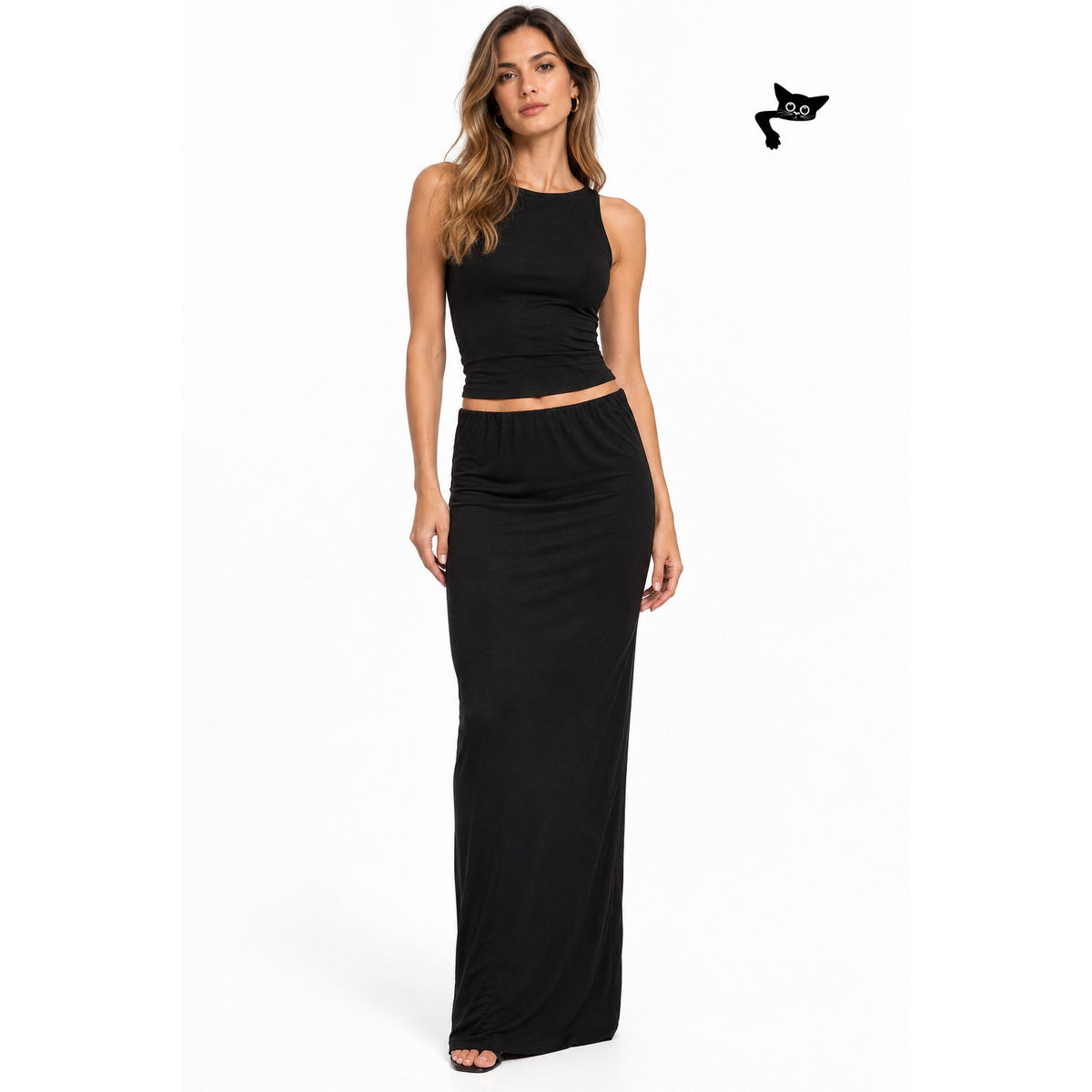 Molly King x BAYSE Black Stretch Column Maxi Skirt Viscose Women's US M
