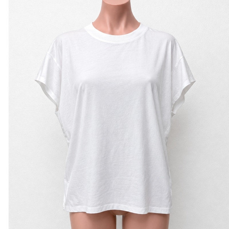Vince White Linen Round Neck Cap Sleeve Side Slit Boxy Tee Top L