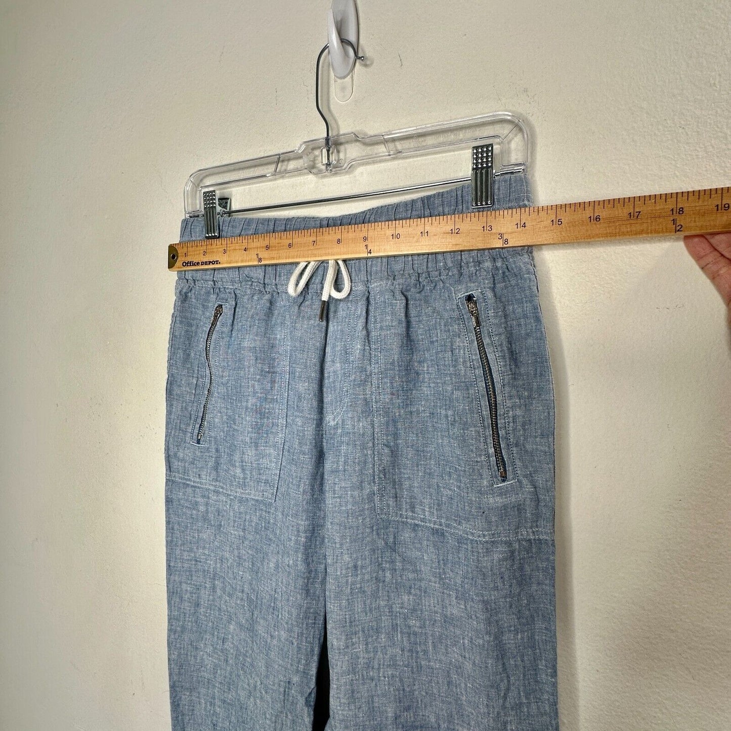 Athleta Chambray Blue Cabo Casual Linen Jogger Pant Tie Waist Front Zip 4