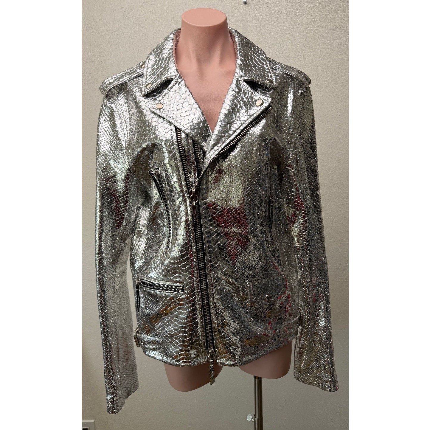Giuseppe Zanotti Silver Python Moto Jacket Women's L