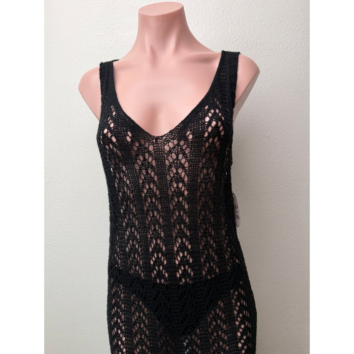 NWT Ten Design Black Womens S/M Crochet Maxi Dress