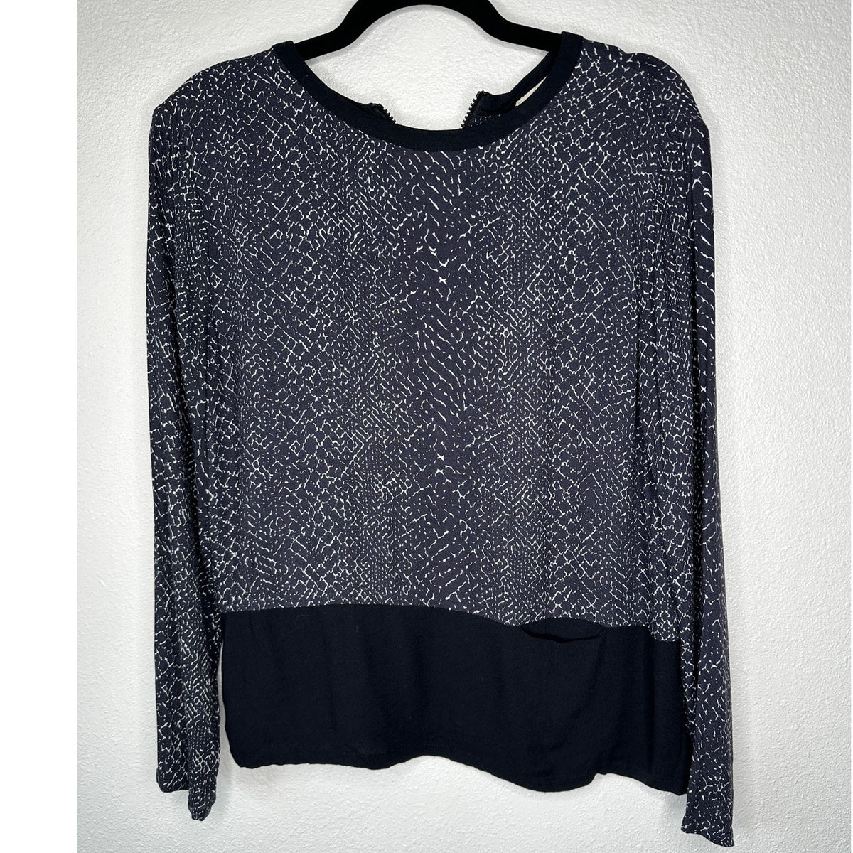 LA Made Black Cream Snake Print Front Pocket Back Zip Shirt Top S