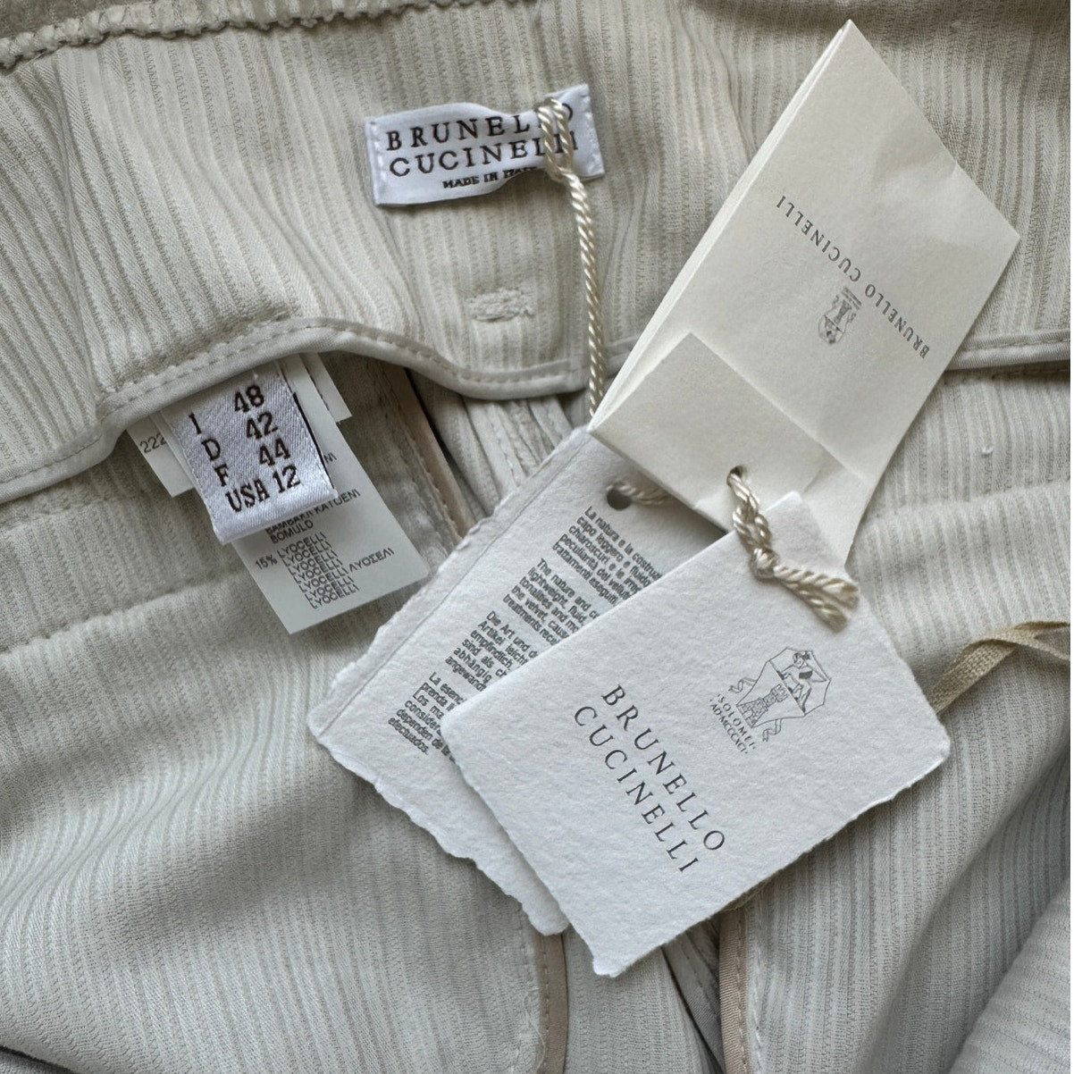 NWT Brunello Cucinelli Oversize Sand Beige Front Pleat Wide Leg Corduroy Pant 12