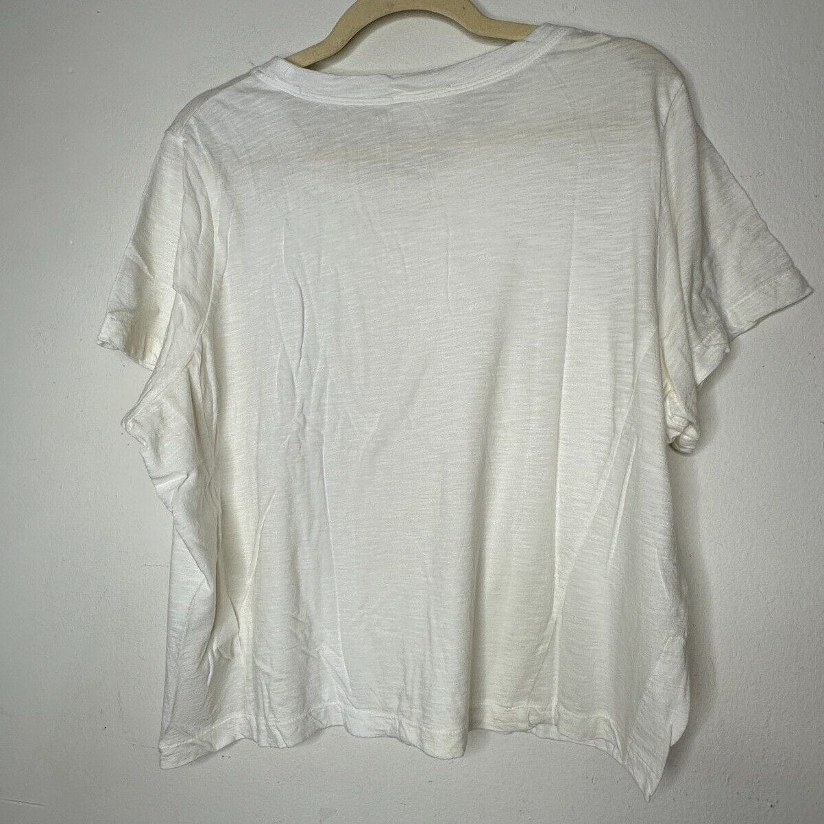 DKNY Ultra Soft Cream Short Sleeve Side Slit Round Neck Boxy Crop Top L