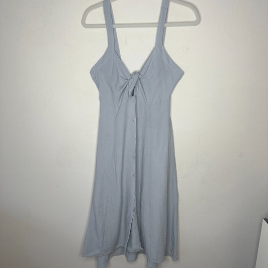 ASTR The Label Light Blue Denim Linen Tie Front Button Closure Midi Dress Medium