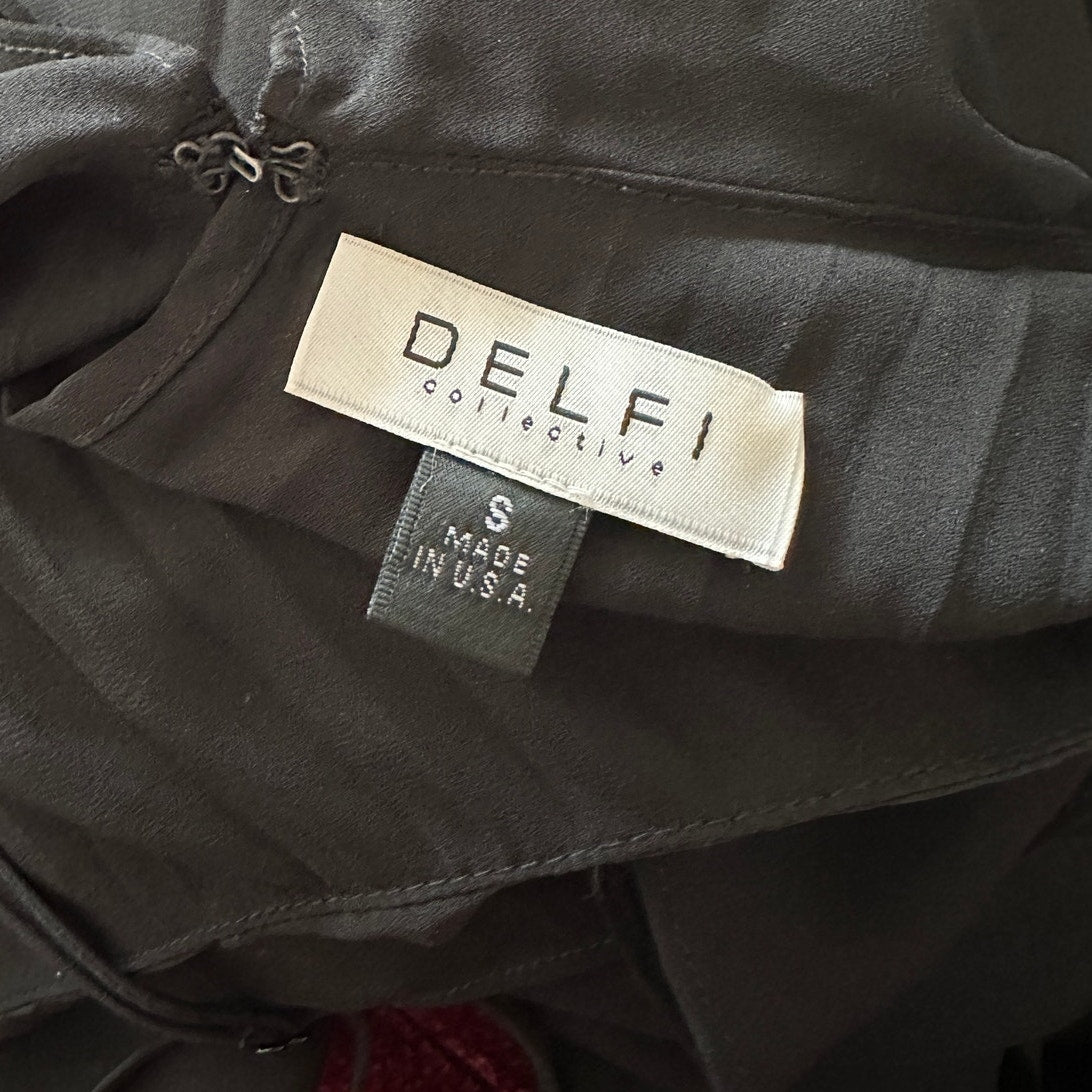 Delfi Black Pleated Accordion Ruffle Flowy Back Keyhole Cami S