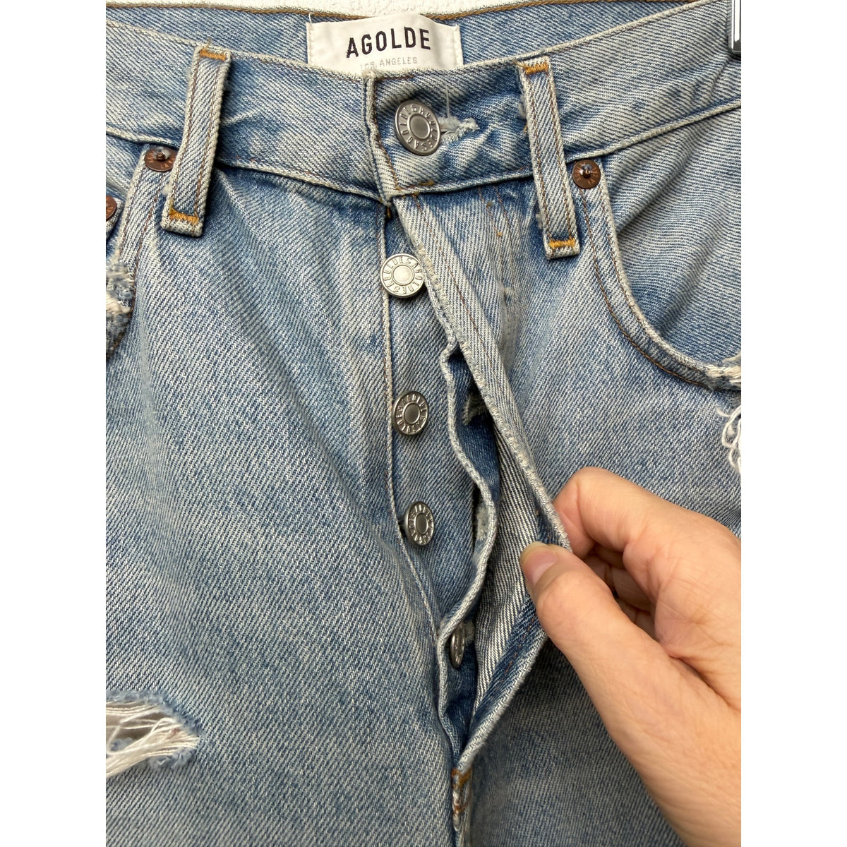 AGOLDE Light Blue Distressed Straight Jeans Women 26