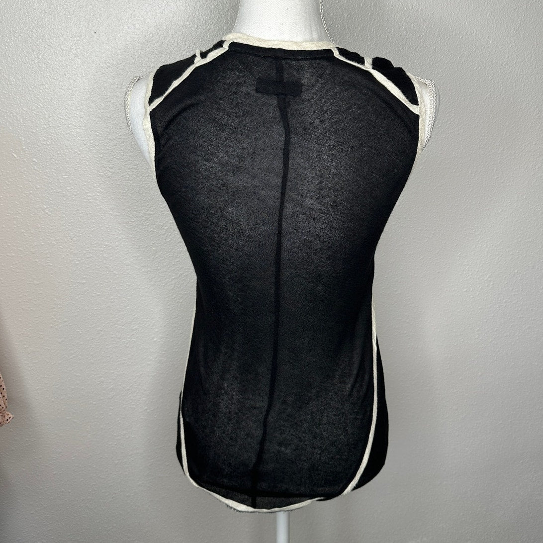 Rag & Bone Black & Cream Round Neck Sleeveless Sheer Tank Top S