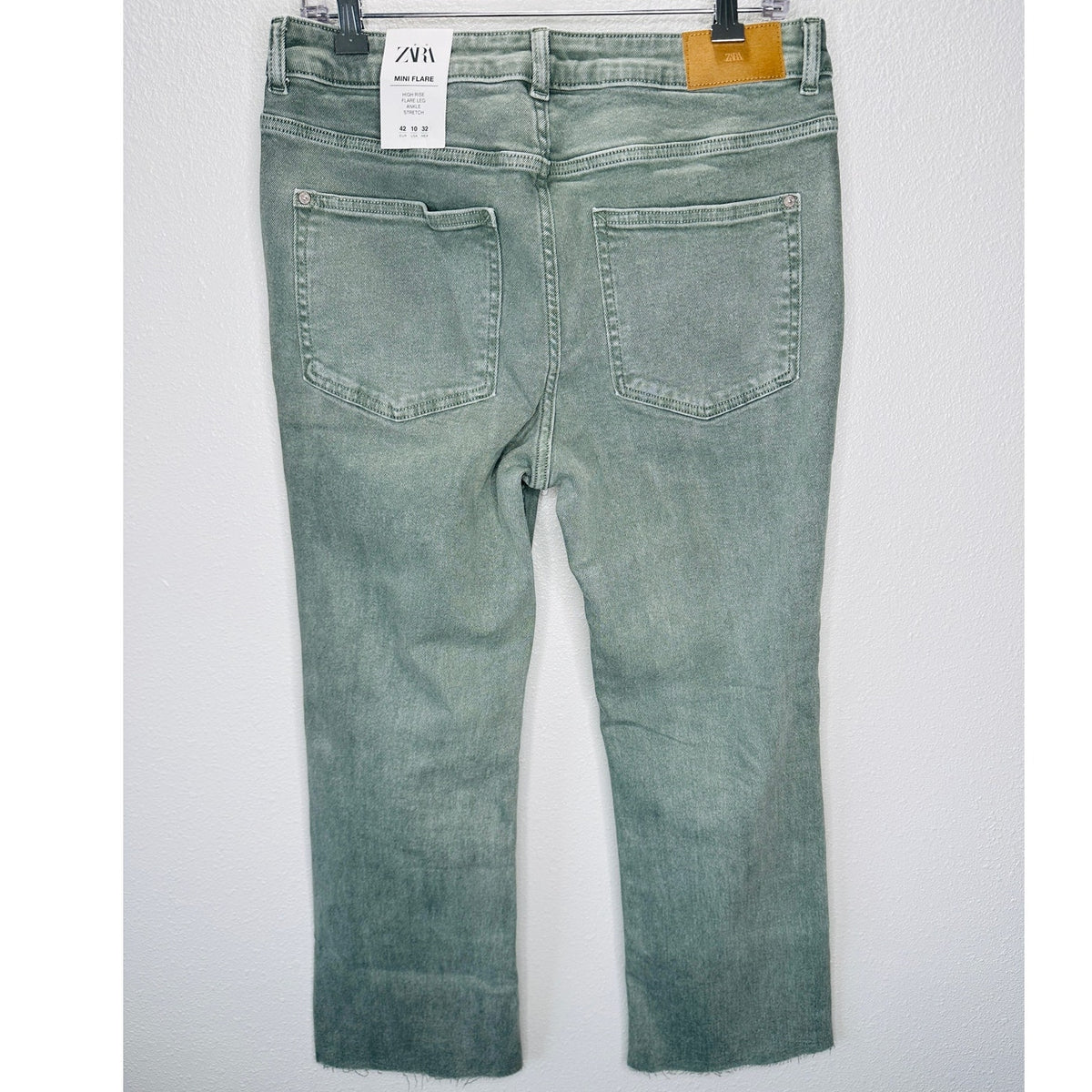 NWT Zara Olive Mini Flare High Rise Flare Leg Ankle Stretch Jean 10