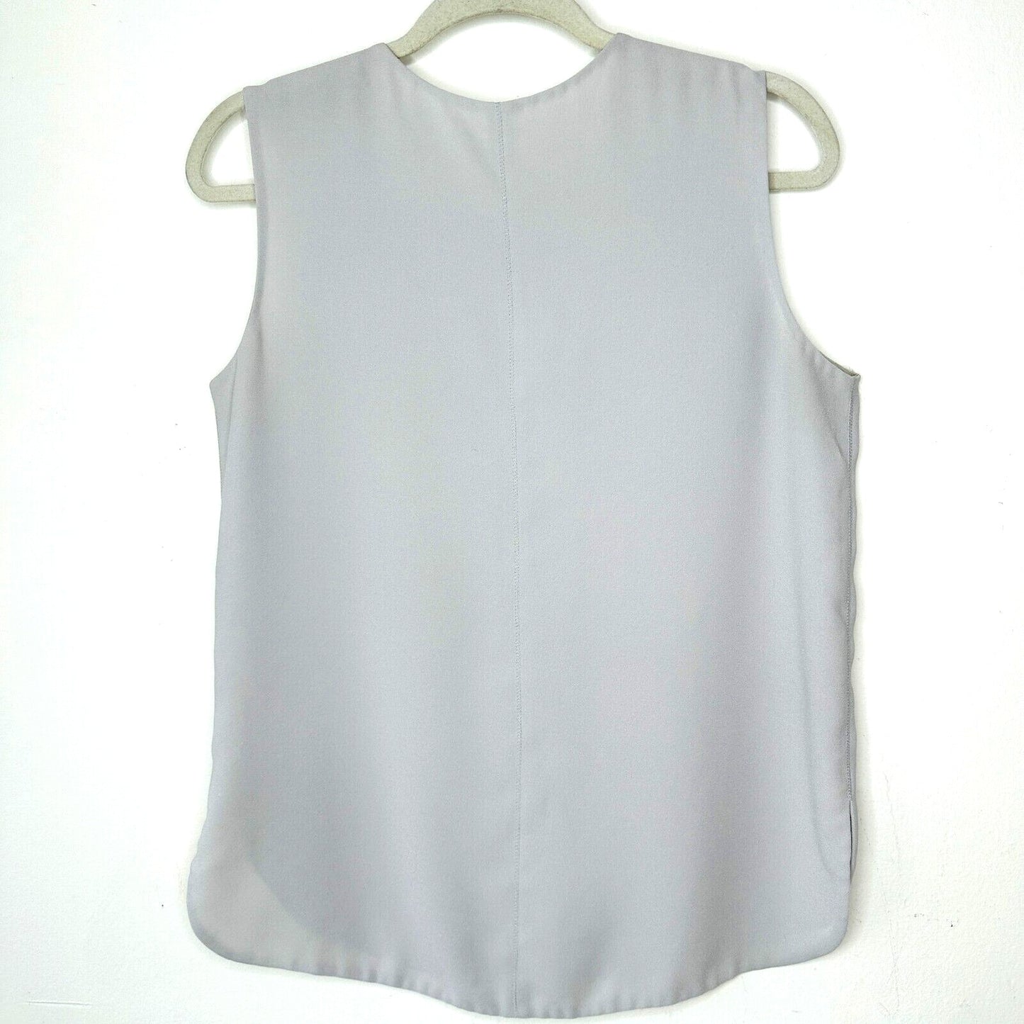 Stone Gray Sleeveless Blouse Shoulder Zip Detail Split Curve Hem Light Weight S