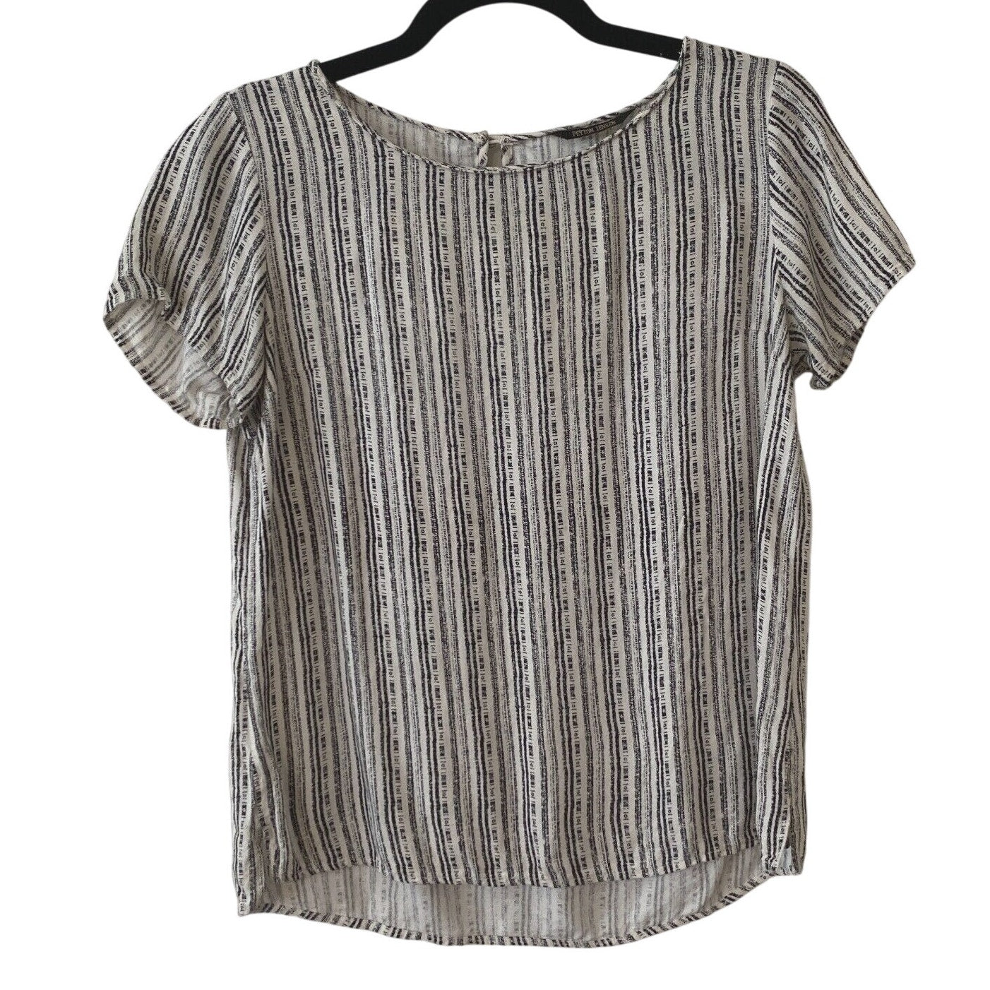 Peyton Jensen Cream & Black Vertical Stripe Round Neck Key Hole Back Blouse XS