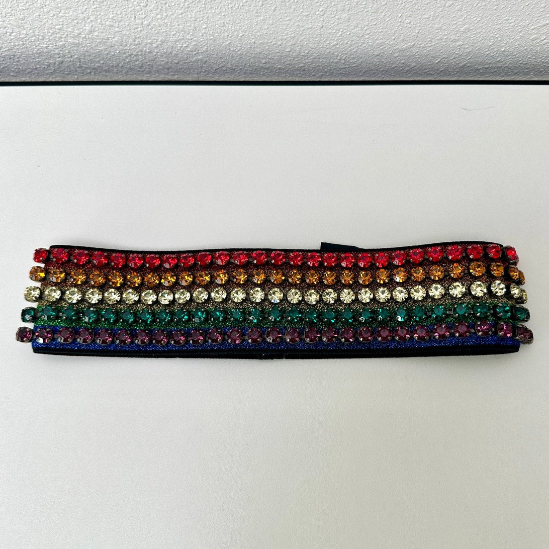 Gucci Multicolor Rhinestone Rainbow Stretch Headband