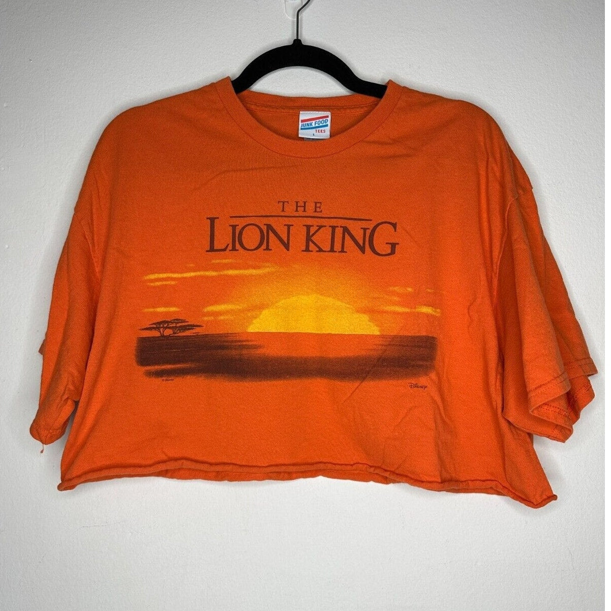 Junkfood Tees Orange Short Sleeve Round Neck Lion King Graphic Raw Hem Crop Tee