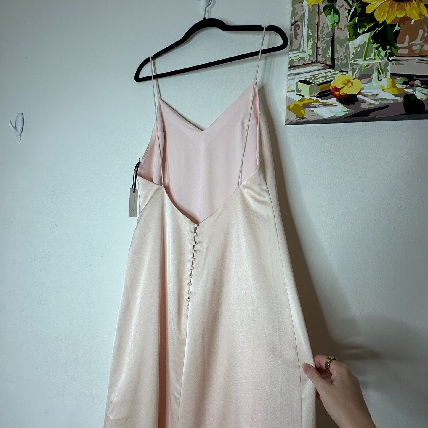 NWT Lovers + Friends The Slip Satin Maxi Dress Pink-Champagne Lined Back Button