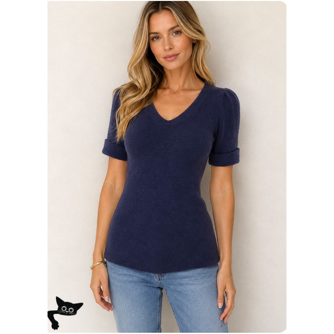 Burberry Dark Purple Round Neck Short Cuffed Sleeves Button Neck Sweater S