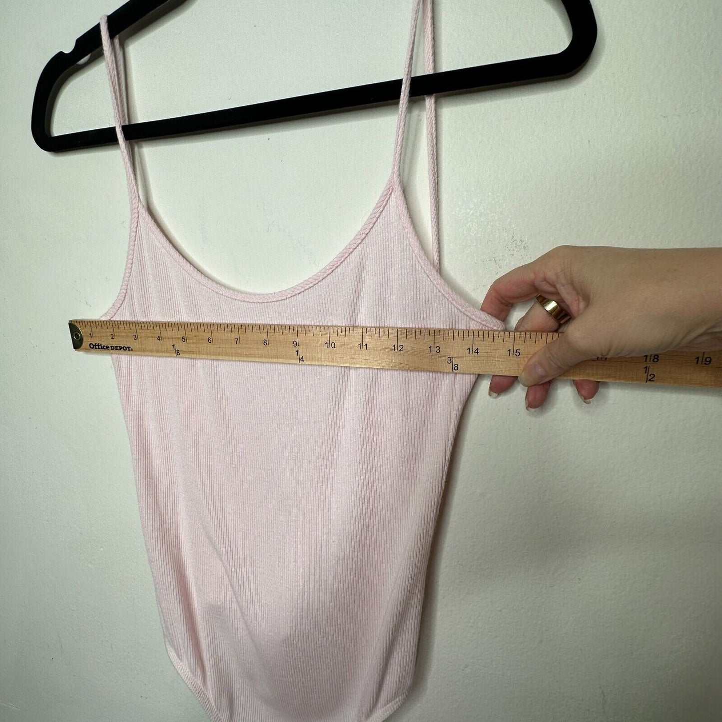 American Apparel Pink Rib Knit Spaghetti Strap Scoop Neck U-Back Bodysuit Medium